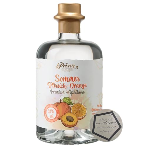 Prinz Sommer Pfirsich-Orange Likör 0.5 l 34% vol inkl. LOVEVINO Silver Button Sticker von LOVEVINO.eu