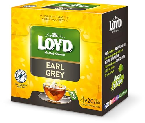LOYD - Earl Grey Tee - 20 Pyramidenbeutel - Premium Qualität, Hochwertiger Schwarzer Tee mit Bergamotte, Weltbekannt & Erfrischender Schwarztee, Ideal für Jede Tageszeit - 40g von LOYD