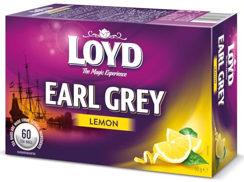 LOYD - Earl Grey Zitrone - 60 Runde Teebeutel - Premium Qualität, Hochwertiger Schwarzer Tee mit Bergamotte, Weltbekannt & Erfrischender Schwarztee mit Zitronenschale, Ideal für Jede Tageszeit - 90g von LOYD