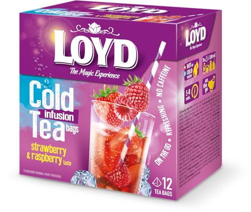 LOYD - Eistee Erdbeere & Himbeere - 12 Pyramidenbeutel, Sommerlicher Ice Tea, Aromatisiertes Süßer Kalter Tee, mit Natürlichen Zutaten, Wasser mit Geschmack, Ohne Zuckerzusatz, Cold Brew - 30g von LOYD
