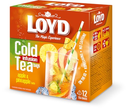 LOYD - Eistee Apfel Ananas - 12 Pyramidenbeutel - Sommerlicher Ice Tea, Aromatisiertes Süßer Kalter Tee, mit Natürlichen Zutaten, Wasser mit Geschmack, Ohne Zuckerzusatz, Cold Brew - 30g von LOYD