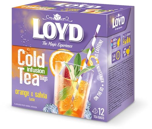 LOYD - Eistee Orange Salbei - 12 Pyramidenbeutel - Sommerlicher Ice Tea, Aromatisiertes Süßer Kalter Tee, mit Natürlichen Zutaten, Wasser mit Geschmack, Ohne Zuckerzusatz, Cold Brew - 30g von LOYD