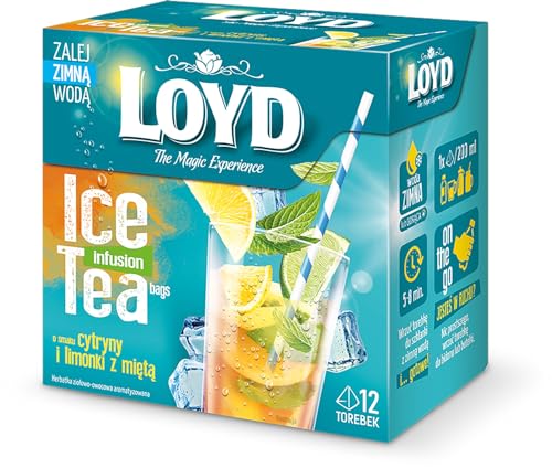 LOYD® Eistee Ice Tea Tee | 12 Teebeutel 30g | Geschmack: Zitrone, Limette und Minze| Aromatisiert Obst Frucht Früchte Fruit Tea | Sommerliche Eisteevariante von LOYD