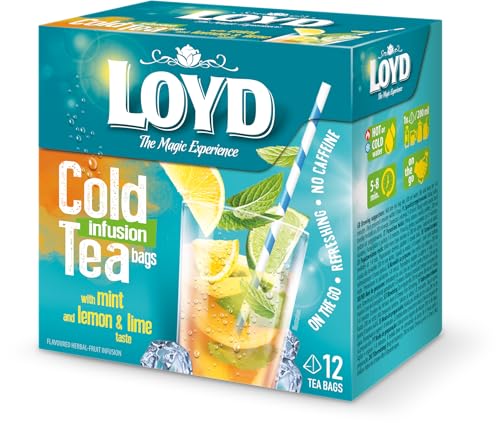 LOYD® Eistee Ice Tea Tee | 12 Teebeutel 30g | Geschmack: Zitrone, Limette und Minze| Aromatisiert Obst Frucht Früchte Fruit Tea | Sommerliche Eisteevariante von Loyd