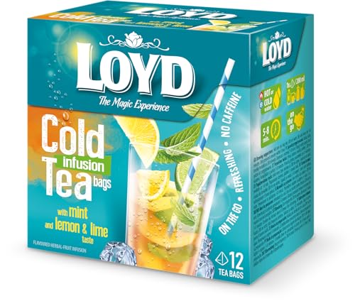 LOYD - Eistee Zitrone Limette Minze - 12 Pyramidenbeutel - Sommerlicher Ice Tea, Aromatisiertes Süßer Kalter Tee, mit Natürlichen Zutaten, Wasser mit Geschmack, Ohne Zuckerzusatz, Cold Brew - 30g von LOYD