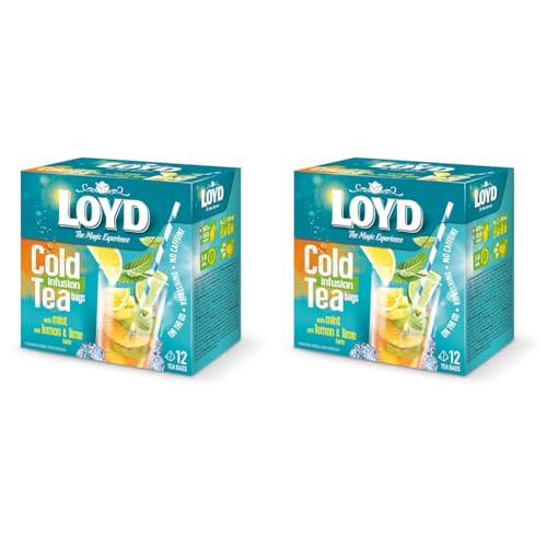 LOYD® Eistee Zitrone Limette Minze - 1 Box - 1 x 12 Teebeutel - 1 x 30g - Ice Tea Lemon Lime Mint - Aromatisiert Obst Frucht Früchte Fruit Tea - Sommerliche Eisteevariante (Packung mit 2) von LOYD