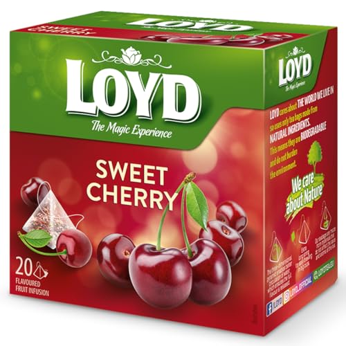 LOYD® Früchtetee Tee | 20 Teebeutel 40g | Geschmack: Kirsche| Aromatisiert Obst Frucht Früchte Fruit Tea | Hochwertigen Teeblättern Schwarzteebeutel Aufbrühen von LOYD