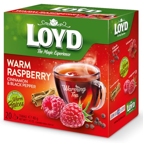 LOYD® Früchtetee Wärmender Tee | 20 Teebeutel 40g | Geschmack: Himbeere mit Zimt und Schwarzem Pfeffer | Aromatisiert Obst Frucht Früchte Fruit Tea | Hochwertigen Teeblättern Aufbrühen von LOYD