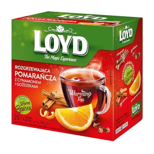 LOYD® Früchtetee Wärmender Tee | 20 Teebeutel 40g | Geschmack: Orange und Zimt | Aromatisiert Obst Frucht Früchte Fruit Tea | Hochwertigen Teeblättern Schwarzteebeutel Aufbrühen Express-Tee Cay von LOYD