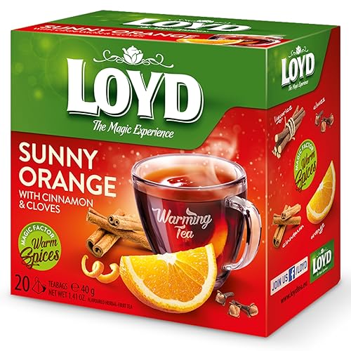 LOYD® Früchtetee Wärmender Tee | 20 Teebeutel 40g | Geschmack: Orange und Zimt | Aromatisiert Obst Frucht Früchte Fruit Tea | Hochwertigen Teeblättern Schwarzteebeutel Aufbrühen Express-Tee Cay von LOYD