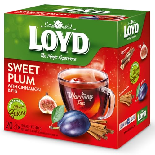 LOYD - Wärmender Tee Pflaume, Feige, Ingwer, Zimt - 20 Pyramidenbeutel - Teemischung mit Hibiskusblüten, Aroniafrüchten, Pflaumen, Brombeerblättern & Gewürze - Süß, Wärmt an Kalten Wintertagen - 40g von LOYD