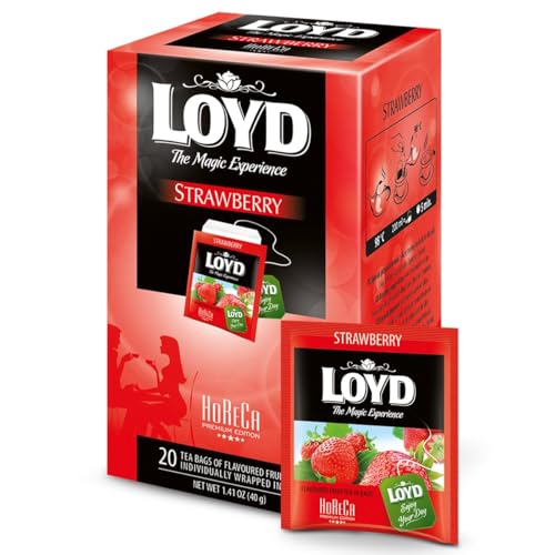 LOYD® Horeca Früchtetee Tee | 20 Teebeutel 40g | Geschmack: Erdbeere Strawberry | Aromatisiert Obst Frucht Früchte Fruit Tea | Hochwertigen Teeblättern Schwarzteebeutel Aufbrühen von LOYD