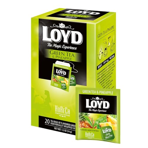 LOYD - HORECA Grüner Tee & Ananas – 20 Einzelverpackte Teebeutel, Hochwertiger Grüntee mit Fruchtiger Ananasnote - Perfekt für Gastronomie, Hotel & Restaurant, Erfrischend, Mild & Aromatisch - 40g von LOYD