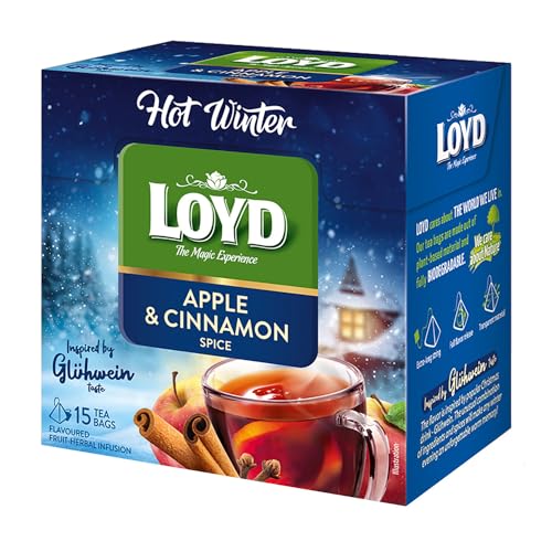LOYD - Heißer Winter Tee Apfel mit Zimt - 15 Pyramidenbeutel - Früchte- und Kräutertee, Inspiriert von Deutschem Glühwein mit Apfelfrüchten, Orangenschale, Aroniafrüchten & Wärmenden Gewürzen - 45g von LOYD