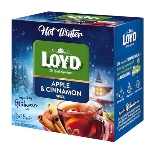 LOYD® Kräutertee Früchtetee Wärmender Tee | 15 Teebeutel 45g | Geschmack: Apfel mit Zimt | Aromatisiert Obst Frucht Früchte Fruit Winter Tea | Hochwertigen Teeblättern Schwarzteebeutel Aufbrühen von LOYD