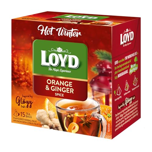 LOYD - Heißer Winter Tee Orange, Ingwer - 15 Pyramidenbeutel - Hibiskusblütentee mit Rotweingeschmack und Aromatischen Gewürzen - Inspiriert vom Traditionellen Schwedischen Getränk Glögg - 45g von LOYD