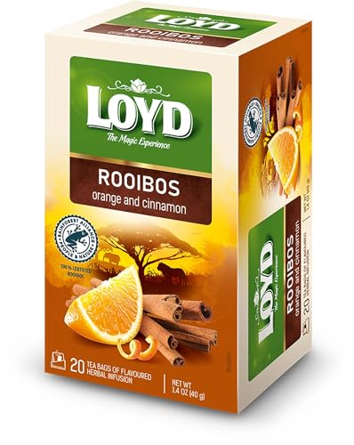 LOYD - Rooibos Tee Orange & Zimt - 20 Einzelverpackte Teebeutel - Premium Qualität, Aromatischer, Süß, mit Orangenschale & Hagebuttenfrucht, Mild, Koffeinfrei, für Kinder, Schwangere, Stillende - 40g von LOYD