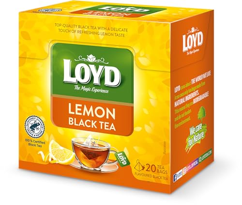LOYD - Schwarzer Tee Zitrone - 20 Pyramidenbeutel - Premium Qualität, Hochwertiger Schwarzer Tee, Erfrischender Schwarztee mit Zitronenschale, Aromatisch & Vollmundig - 34g von LOYD