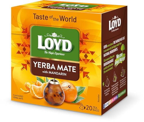 LOYD - Geschmack Der Welt - Yerba Mate Mandarine - 20 Pyramidenbeutel, Origeens Bio Tee mit Mandarinenschale, Erfrischt, Reich an Vitaminen & Antioxidantien, Enthält Koffein, Einfach Zuzubereiten, 34g von LOYD