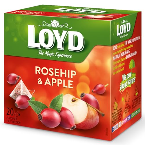 LOYD - Früchtetee Wildrose und Apfel - 20 Pyramidenbeutel - Aromatische Früchteteemischung mit Hagebutte, Apfelfrucht - Intensiver Geschmack, Wärmt im Winter und Erfrischt im Sommer - 40g LOYD - Früchtetee Wildrose und Apfel - 20 Pyramidenbeutel - Aromatische Früchteteemischung mit Hagebutte, Apfelfrucht - Intensiver Geschmack, Wärmt im Winter und Erfrischt im Sommer - 40g von LOYD