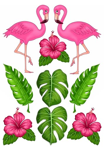 Flamingo 2x mit Blumen und Blätter Tortenaufleger Obleten Premium von LRSweetdesign