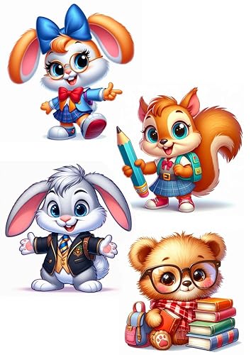 schule einschulung Tiere Tortenaufleger 4x 10cm Obleten Premium von LRSweetdesign