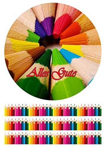 Schule Bleistift Tortenaufleger,Geburtstag,Tortendeko Deckopapier (Zuckerpapier) von LRsweetdesign