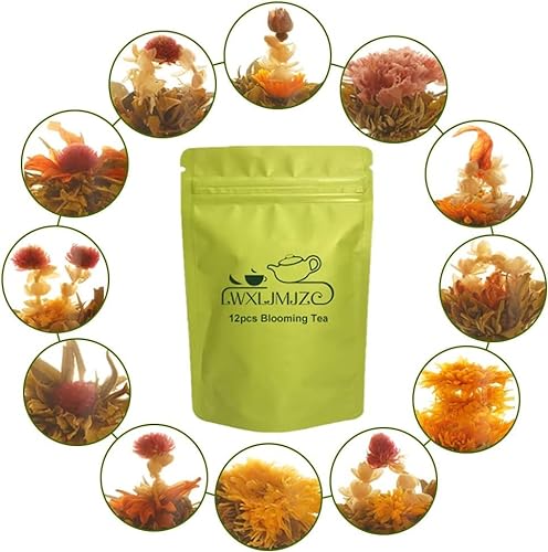 LWXLJMJZC – 12 Stück einzeln verpackter blühender Tee Blooming Tea, Jasminblütentee, grüner Tee mit Blumen – Geschenke für Teeliebhaber (12 verschiedene Geschmacksrichtungen) von LWXLJMJZC