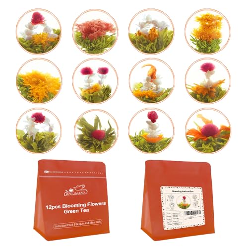 LWXLJMJZC – 12 Stück einzeln verpackter blühender Tee, Jasminblütentee, grüner Tee mit Blumen – Geschenke für Teeliebhaber (12 verschiedene Geschmacksrichtungen) von LWXLJMJZC