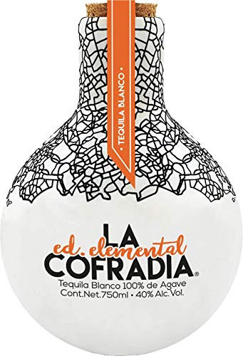 Super Premium Weßer Tequila aus Jalisco-Mexiko, 100% Agave, 2-fach destilliert, Keramikflasche 700m - Tequila Blanco LA COFRADIA Ed. Elemental, 38% vol. von La Cofradia