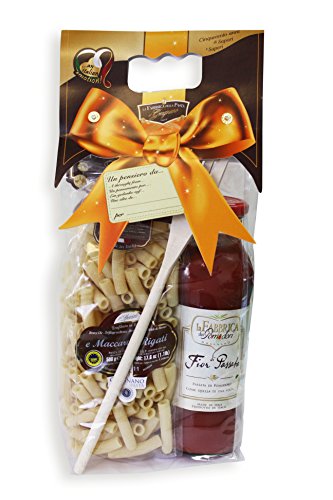 Pasta Geschenkset 500g Maccheroni di Gragnano, 680g passierte Tomaten und handgeschnitzter Holz Kochlöffel von La Fabbrica della Pasta di Gragnano