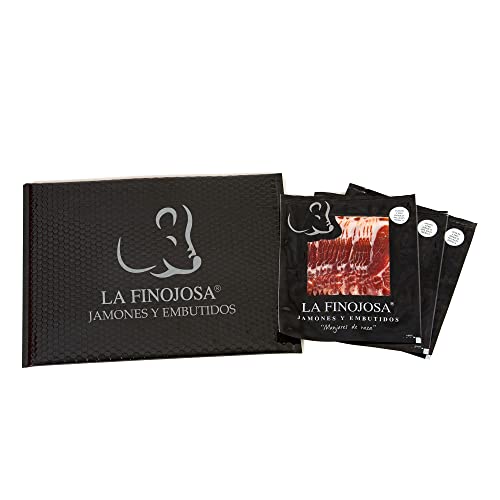 La Finojosa - Schincken aus Weidemast Iberico, 50% Iberische Rasse in Scheiben - 3 Packungen mit je 100 g - Mindestens 30 Monate Reifezeit - Schinkenkeule - Angenehmes und Intensives Aroma La Finojosa - Schincken aus Weidemast Iberico, 50% Iberische Rasse in Scheiben - 3 Packungen mit je 100 g - Mindestens 30 Monate Reifezeit - Schinkenkeule - Angenehmes und Intensives Aroma von La Finojosa