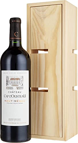 La Grande Vinothèque - Château Cap L'Ousteau Wein Geschenk - Holzkiste verwandelbar zu einem Weinregal, Rotwein aus Frankreich, 1 Flasche + Holzkiste (1 x 0.75 l) (Packung mit 6) von La Grande Vinothèque