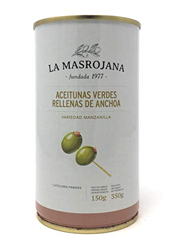 Grüne Manzanilla-Oliven gefüllt mit Anchovis 150g Dose von La Masrojana