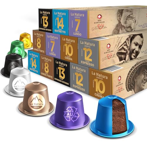 La Natura Lifestyle KAFFEE PROBIERBOX | 120 Kaffeekapseln in 6 verschiedenen Sorten | 100% Recycelbar | Nespresso®*-kompatible Kaffeekapseln von La Natura LIFESTYLE