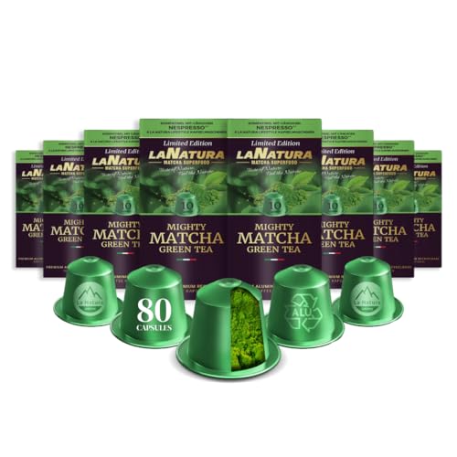 La Natura Lifestyle BIO Mighty Matcha, 80 Teekapseln aus Aluminium, kompatibel mit Nespresso®³ Kapselmaschinen, reines Naturprodukt, köstlicher Matcha auf Knopfdruck, made in switzerland von La Natura LIFESTYLE