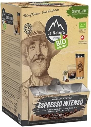 La Natura Lifestyle XXL BOX BIO KAFFEE ESPRESSO INTENSO Kaffeekapseln - kompatibel mit Nespresso Kapselmaschinen - 100 Stück – Umweltfreundlich - 100% Industriell Kompostierbar² von La Natura LIFESTYLE