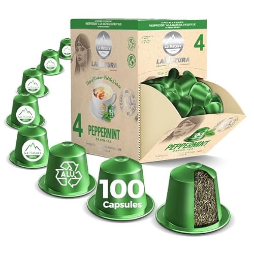 PREMIUM Grüner Tee – 100 Teekapseln, kompatibel mit Nespresso-Kapselmaschinen, mit natürlicher, erfrischender Pfefferminznote für ein belebendes Erlebnis – von La Natura Lifestyle von La Natura LIFESTYLE