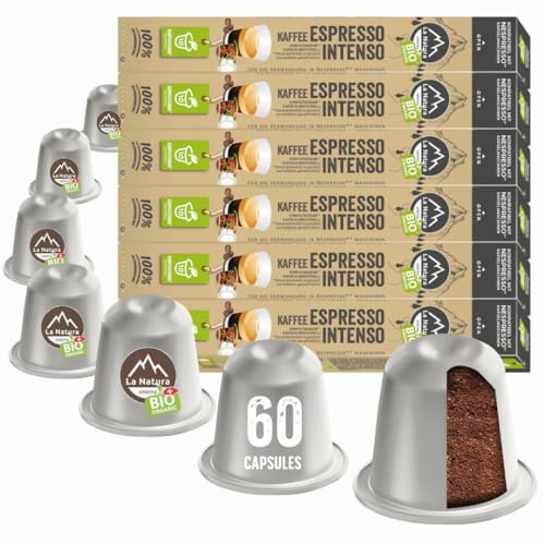 La Natura Lifestyle BIO KAFFEE ESPRESSO INTENSO | 100% Industriell kompostierbare Kaffeekapseln | Umweltfreundlich | 60 Kaffeekapseln | für Nespresso®* und La Natura Lifestyle Smart Kapselmaschinen von La Natura LIFESTYLE