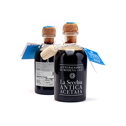 La Secchia - Balsamico-Essig aus Modena IGP "Drei Sterne", Gereift in 12 Kirsch-Maulbeerfässern, Mittlere Dichte, 250 ml Flasche mit Kork-Dosierverschluss, Balsamic Vinegar g.g.A. von LA SECCHIA