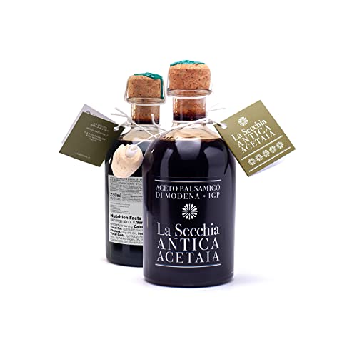 La Secchia - Balsamico-Essig aus Modena IGP "Fünf Sterne", Gereift in 20 Fässern verschiedener Hölzer, Hohe Dichte, 250 ml Flasche mit Kork-Dosierverschluss, Balsamic Vinegar g.g.A. von LA SECCHIA