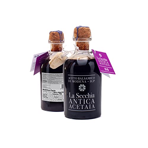 La Secchia - Balsamico Essig aus Modena IGP "Zwei Sterne", Gereift in 8 Eichenfässern, Mittlere bis Niedrige Dichte, 250 ml Flasche mit Kork-Dosierverschluss, Balsamic Vinegar g.g.A. von LA SECCHIA