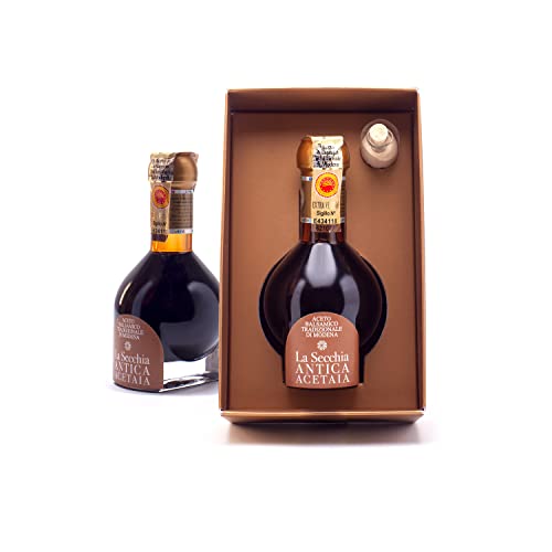 La Secchia - "Extra Vecchio", Traditioneller Balsamico-Essig aus Modena DOP, Mindestens 25 Jahre Alt - Flasche zu 100 ml mit Hülle Dosierer Geschenkbox, Handgefertigt in Italien von LA SECCHIA