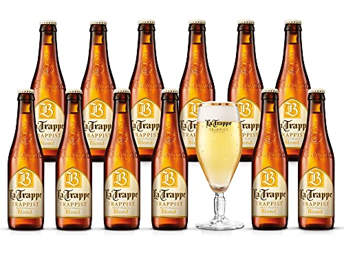 LA TRAPPE Blond, Helles Fruchtig-Hopfiges Trappistenbier mit 6,5% vol. aus Berkel-Enschot, 12x 0,33 Liter + Glas von La Trappe