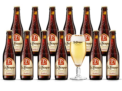 LA TRAPPE Dubbel, Dunkles Malzig-Süßes Trappistenbier mit 7% vol. aus Berkel-Enschot, 12x 0,33 Liter + Glas von La Trappe