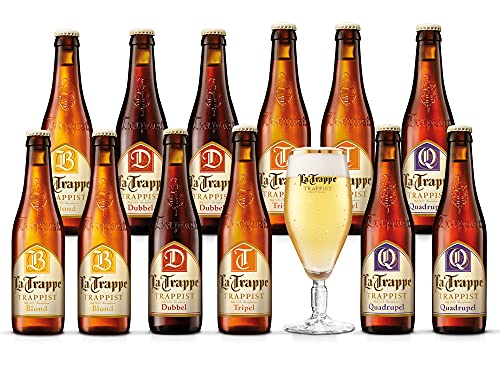 LA TRAPPE Mix pack, Verschiedene Trappistenbiere aus Berkel-Enschot, Blond, Dubbel, Tripel, Quadrupel, 12x 0,33 Liter + Glas von ebaney