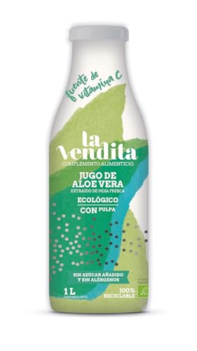 La Vendita Reiner Aloe Vera-Saft mit Fruchtfleisch. Aloe Vera-Direktsaft Bio. 100% biologischer Natursaft. Detox-Getränk in 1-Liter-Glasflasche von La Vendita