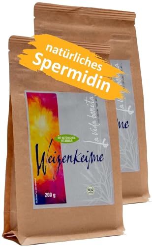 100% frische Bio Weizenkeime - natürliches Spermidin, Superfood | Doppelpack 2 x 200g | schonend hergestellt, vegan, laktosefrei von La vida bonita