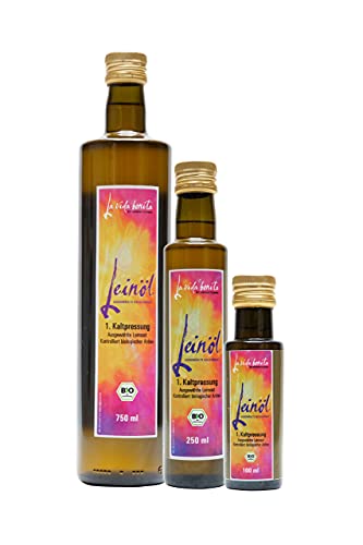 Bio Leinöl kaltgepresst PUR | Inhalt 3x 100 ml | 100% frisch aus 1. Pressung in Deutschland I Reich an Omega-3-Fettsäuren | vegan, Rohkost, laktosefrei & glutenfrei, zuckerfrei von La vida bonita