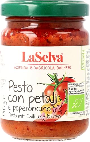La Selva Bio Pesto mit Chili und Blüten - Tomaten Würzpaste (6 x 130 gr) von La Selva